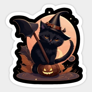 Halloween Cat Witch Sticker